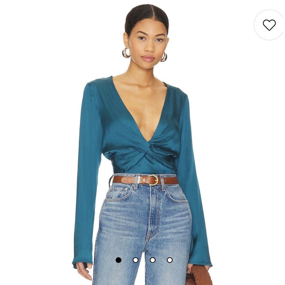 NWT Size XS Free People Miraya Twist Satin Crop Top Corsair Teal Blue REVOLVE - Picture 1 of 10